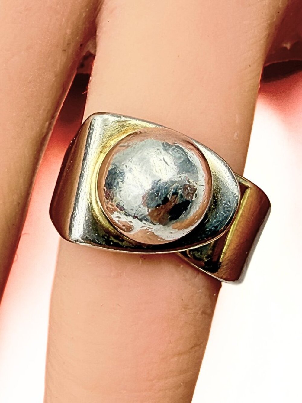 Napier Designer Signed Sterling Silver Modernist Bypass Bead Ball Ring Sz 5.5